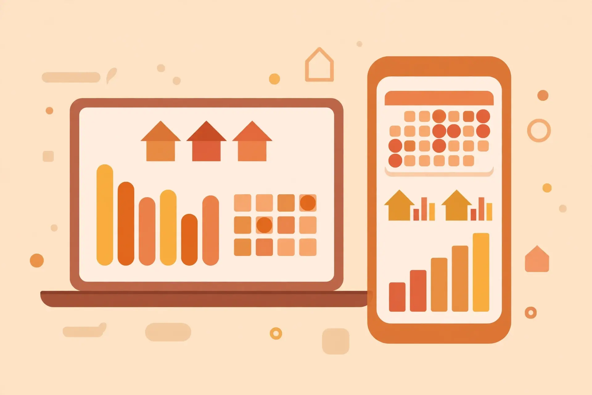 Illustration of property management software on a laptop and phone